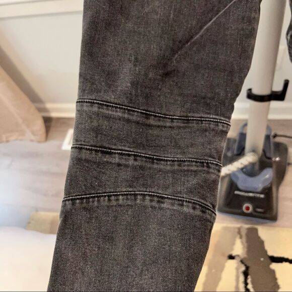 Gap + Stampd + GQ Size 33x30 Mens Black Moto Distressed Black Denim Jeans Button - Picture 9 of 9